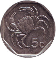 Монета 5 центов. 2001 год. Мальта. Краб. Монета 5 центов. 2001 год. Мальта. Краб.