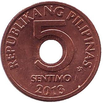 Монета 5 сентимо. 2013 год, Филиппины.