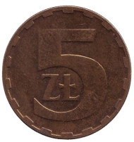 Монета 5 злотых. 1987 год, Польша. Монета 5 злотых. 1987 год, Польша.