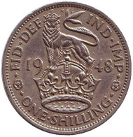 Монета 1 шиллинг. 1948 год, Великобритания. (Герб Англии). Монета 1 шиллинг. 1948 год, Великобритания. (Герб Англии).