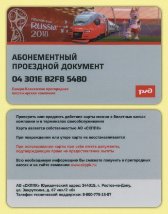 Абонементный проездной документ. 2018 год, Ростов-на-Дону. СКППК. Чемпионат мира по футболу. Волк Забивака.