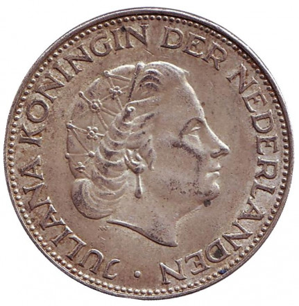 Монета 2,5 гульдена. 1966 год, Нидерланды.