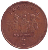 Монета 2 пенса. 2007 год, Гибралтар. Операция "Факел".