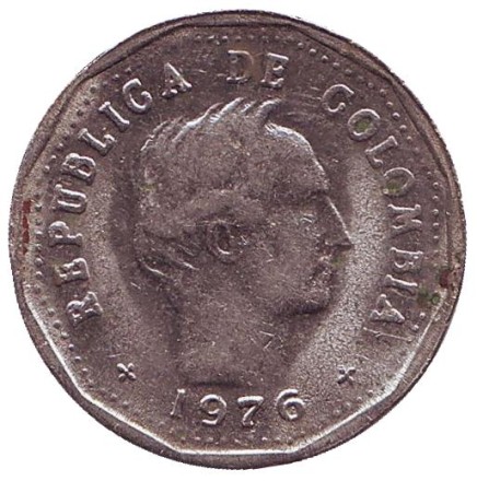 Монета 50 сентаво. 1976 год, Колумбия. Монета 50 сентаво. 1976 год, Колумбия.
