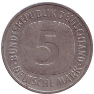 Монета 5 марок. 1991 год (D), ФРГ. Монета 5 марок. 1991 год (D), ФРГ.