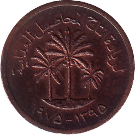 Монета 1 филс. 1975 год, ОАЭ. Пальмы.