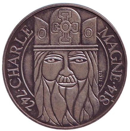 Монета 100 франков. 1990 год, Франция. Карл Великий.