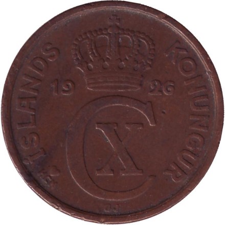 Монета 5 аураров. 1926 год, Исландия. Монета 5 аураров. 1926 год, Исландия.