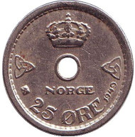 Монета 25 эре. 1949 год, Норвегия. Монета 25 эре. 1949 год, Норвегия.