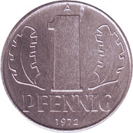 Монета 1 пфенниг. 1972 год, ГДР. Монета 1 пфенниг. 1972 год, ГДР.