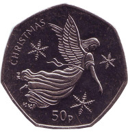Монета 50 пенсов. 2012 год, Остров Мэн. Рождество. Ангел. Монета 50 пенсов. 2012 год, Остров Мэн. Рождество. Ангел.