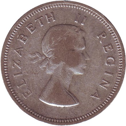 Монета 2 шиллинга. 1957 год, ЮАР.