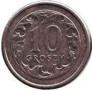 Монета 10 грошей. 2004 год, Польша. Монета 10 грошей. 2004 год, Польша.