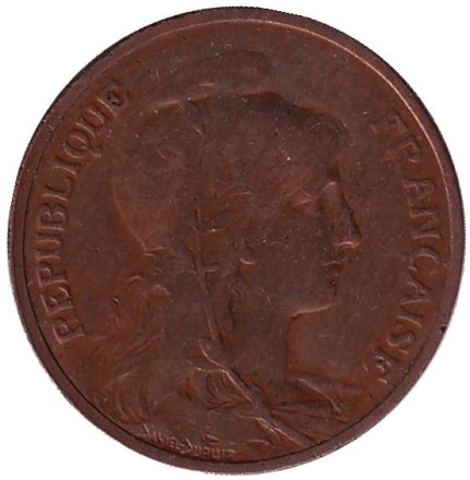 Монета 5 сантимов. 1912 год, Франция.