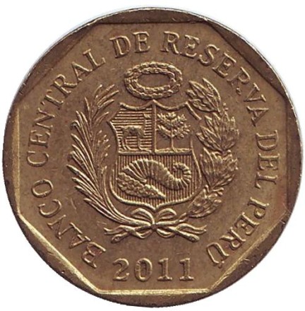 Монета 20 сентимов. 2011 год, Перу.