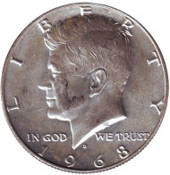 Монета 50 центов. 1968 (D) год, США. Джон Кеннеди. Монета 50 центов. 1968 (D) год, США. Джон Кеннеди.