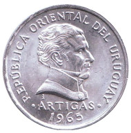 Монета 50 сентесимо. 1965 год, Уругвай. UNC. Хосе Артигас. Монета 50 сентесимо. 1965 год, Уругвай. UNC. Хосе Артигас.