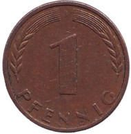 Монета 1 пфенниг. 1968 год (J), ФРГ. Дубовые листья. Монета 1 пфенниг. 1968 год (J), ФРГ. Дубовые листья.
