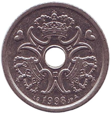 Монета 1 крона. 1998 год, Дания. Монета 1 крона. 1998 год, Дания.