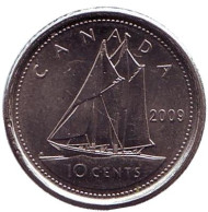 Монета 10 центов. 2009 год, Канада. Парусник. Монета 10 центов. 2009 год, Канада. Парусник.