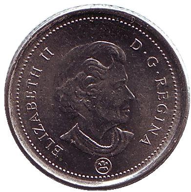 Монета 10 центов. 2009 год, Канада. Парусник.