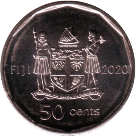 Монета 50 центов. 2020 год, Фиджи. 50 лет независимости. Монета 50 центов. 2020 год, Фиджи. 50 лет независимости.