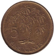 Монета 5 центов. 1982 год, Сейшельские острова. Маниоковая пальма.