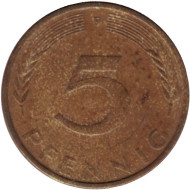 Монета 5 пфеннигов. 1972 год (F), ФРГ. Дубовые листья. Монета 5 пфеннигов. 1972 год (F), ФРГ. Дубовые листья.