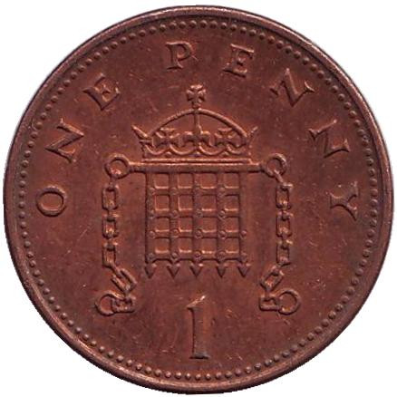 Монета 1 пенни. 2002 год, Великобритания.