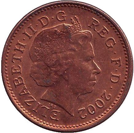 Монета 1 пенни. 2002 год, Великобритания.