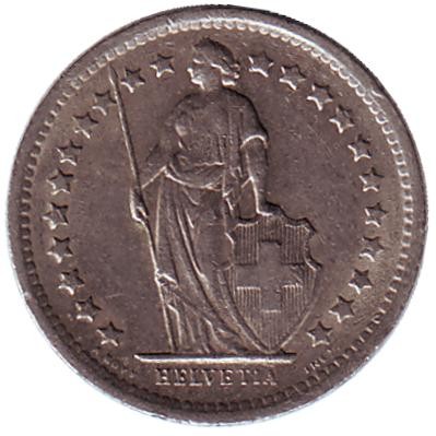 Монета 1/2 франка. 1969 (В) год, Швейцария.