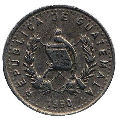 Монета 5 сентаво. 1990 год, Гватемала. Хлопковое дерево. Монета 5 сентаво. 1990 год, Гватемала. Хлопковое дерево.
