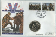 Монета 5 крон, 1995 год, Теркс и Кайкос. Встреча на Эльбе. 50-летие Дня Победы в Европе.