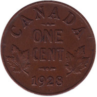 Монета 1 цент. 1928 год, Канада. Монета 1 цент. 1928 год, Канада.
