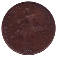 Монета 5 сантимов. 1913 год, Франция.