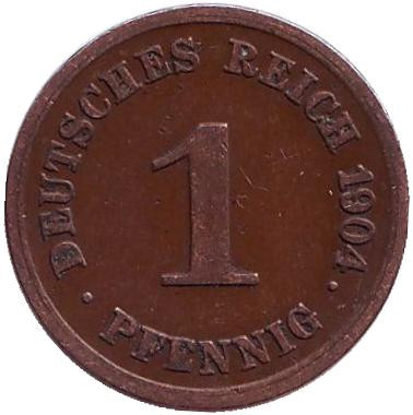 Монета 1 пфенниг. 1904 год (G), Германская империя.