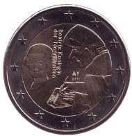 Монета 2 евро. 2011 год, Нидерланды. 500-летие произведения Эразма Роттердамского "Похвала глупости". Монета 2 евро. 2011 год, Нидерланды. 500-летие произведения Эразма Роттердамского "Похвала глупости".