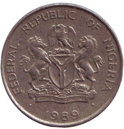 Монета 5 кобо. 1989 год, Нигерия. Плоды какао. Монета 5 кобо. 1989 год, Нигерия. Плоды какао.