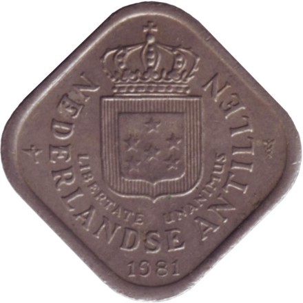 Монета 5 центов. 1981 год, Нидерландские Антильские острова.
