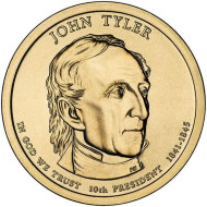 10-й президент США. Джон Тайлер. Монетный двор P. 1 доллар, 2009 год, США. 10-й президент США. Джон Тайлер. Монетный двор P. 1 доллар, 2009 год, США.