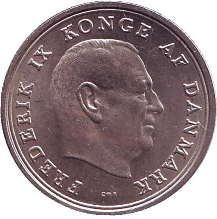 Монета 1 крона. 1969 год, Дания. Монета 1 крона. 1969 год, Дания.