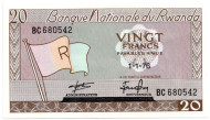 Банкнота 20 франков. 1976 год, Руанда.
