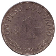 Монета 1 боливийский песо. 1969 год, Боливия. Монета 1 боливийский песо. 1969 год, Боливия.