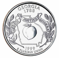 Монета 25 центов (P). 1999 год, США. Джорджия. Штат № 4. Монета 25 центов (P). 1999 год, США. Джорджия. Штат № 4.