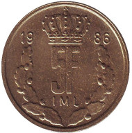 Монета 5 франков. 1986 год, Люксембург. Монета 5 франков. 1986 год, Люксембург.