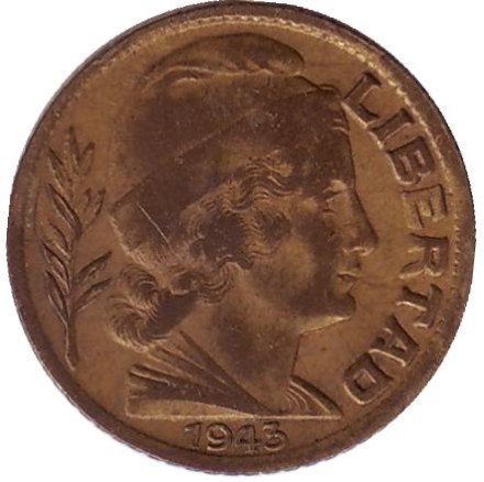 Монета 5 сентаво. 1943 год, Аргентина.