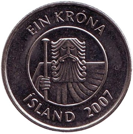 Монета 1 крона. 2007 год, Исландия. Треска.