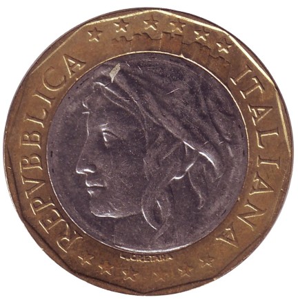 Монета 1000 лир. 1997 год, Италия. Европейский союз. Монета 1000 лир. 1997 год, Италия. Европейский союз.