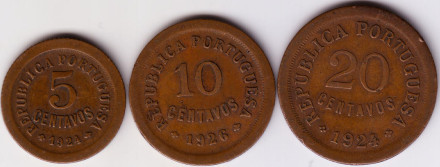 Набор из 3-х монет номиналами 5, 10 и 20 сентаво. 1924-1926 гг., Португалия
