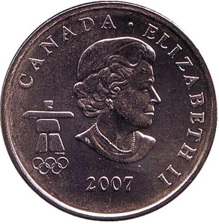 Монета 25 центов. 2007 год, Канада. Ванкувер 2010 - хоккей.